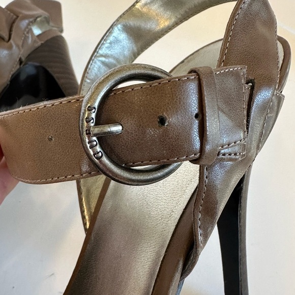 GUESS Brown Leather Strappy Platform Stiletto 5” Heels Sz 10M - Picture 6 of 10
